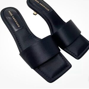 Good American Women’s Black Satin Slide Sandals Mule Shoes GA117K-X Size 7